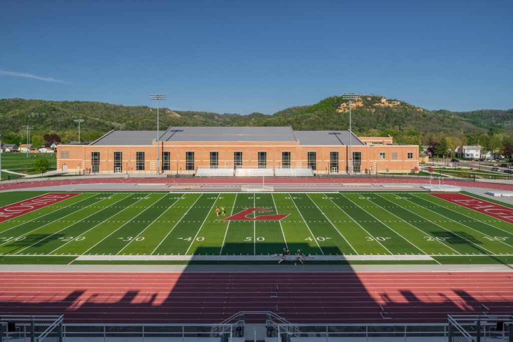 UWL Fieldhouse exterior side shot taken from the stadium designed by HSR