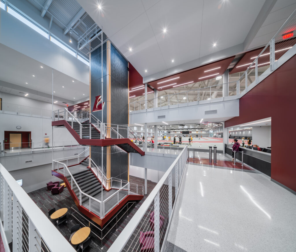UWL Fieldhouse indoor lobby area designed by HSR