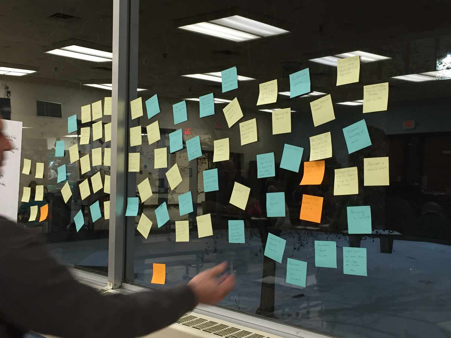 post-it-notes Post-it planning notes stuck to glass partition