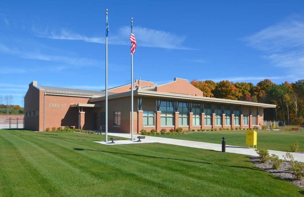 Outside Exterior Front of Wausau Field Maintenance Center designed by HSR
