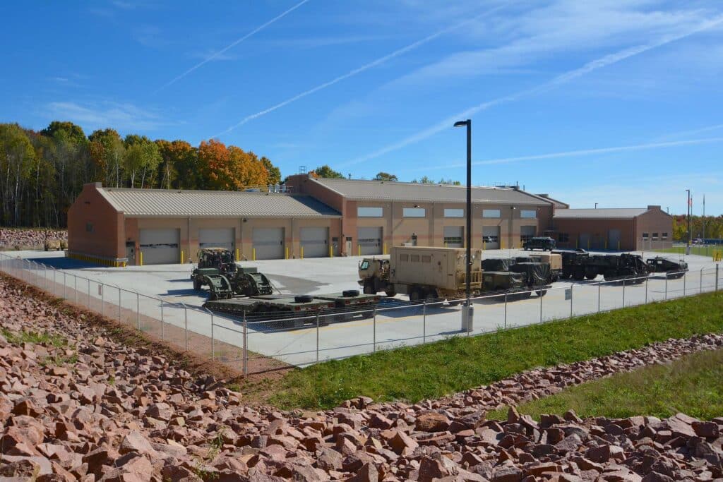 Outside View of Garage at Wausau Field Maintenance Center designed by HSR