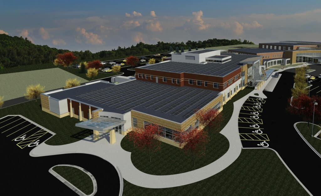 Conceptual image of exterior of GHS Tomah Clinic designed by HSR