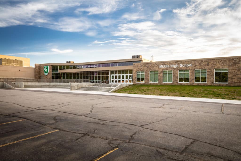 Exterior of La Crescent High School Addition designed by HSR
