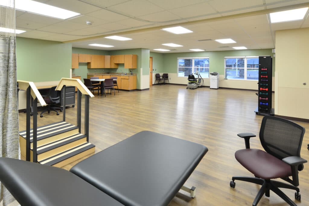 Interior image of physical therapy room at Lakeview Health Center