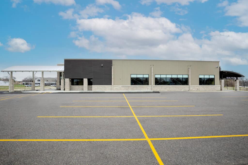 Mile Bluff Gateway Center Dialysis Exterior Full Parking Lot Side View