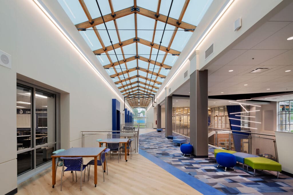 Mineral Point Elementary Upper Level Connecting Hallway to Addition with Skylighting