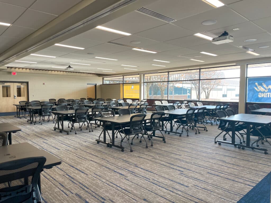 HSR interior dining renovation showing a large conference room space with lots of natural light