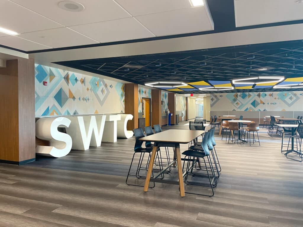 HSR interior dining hall renovation at SWTC with cool lighting