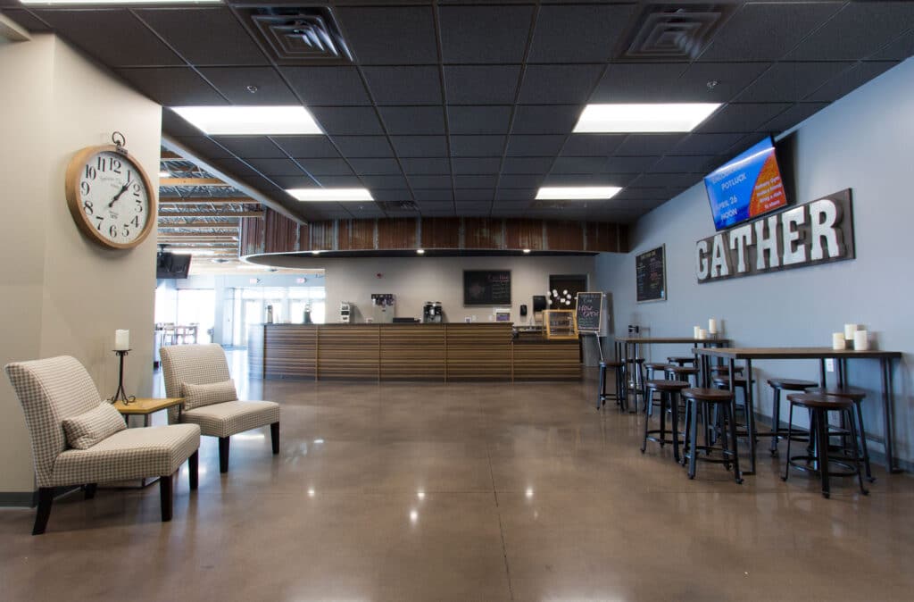 Bethany Church La Crosse interior image of the coffee bar gathering space