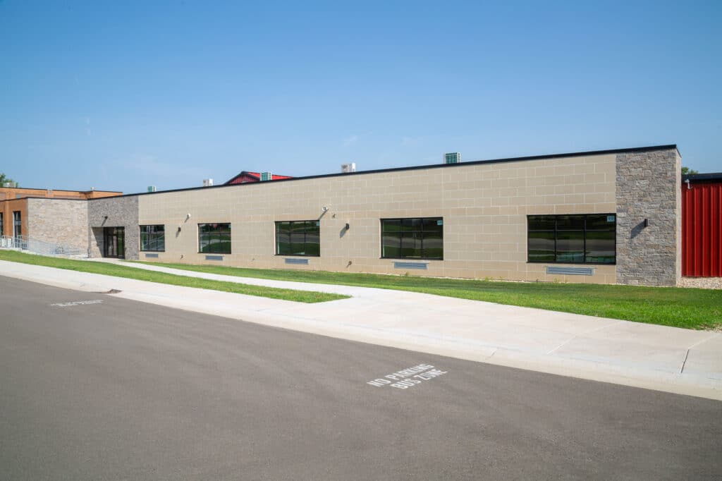 Black Hawk School District Exterior view from street of classroom addition