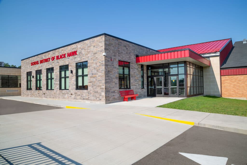 Black Hawk School District Exterior front office addition designed by HSR