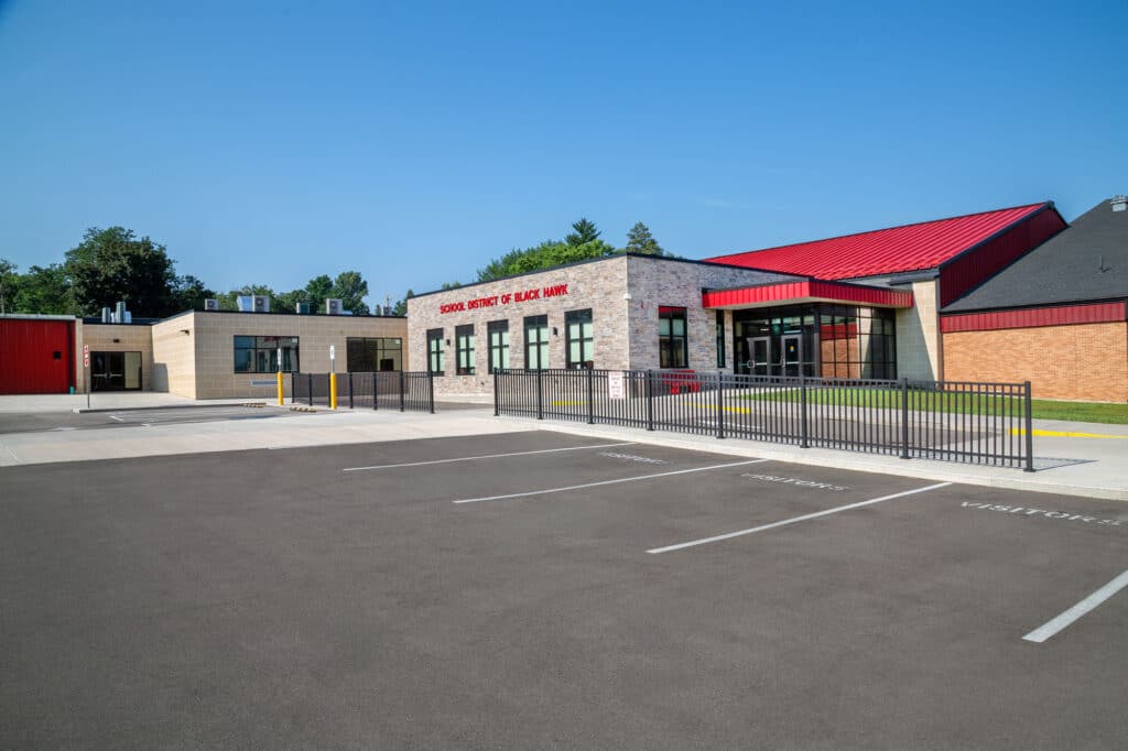 Black Hawk School District Exterior front office addition and new parking site improvements