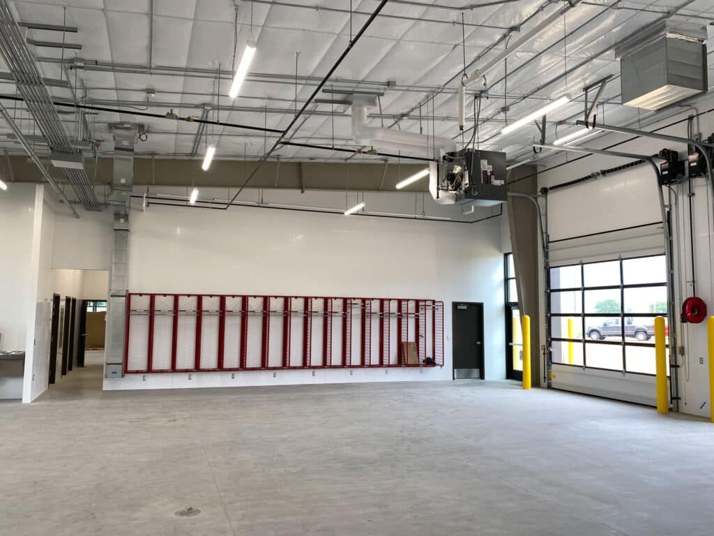 WI DNR Joint Operations Center Interior Garage Bay with open lockers