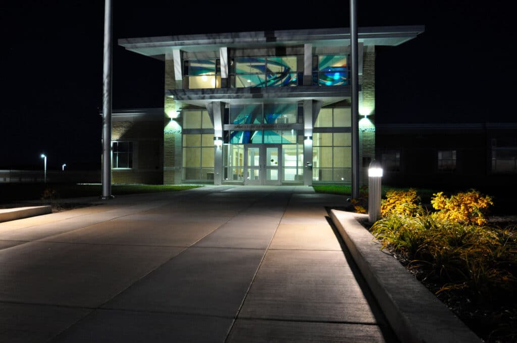 Madison AFRC exterior front entrance late night shot image designed by HSR