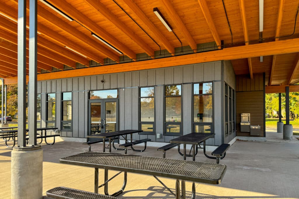 Park Shelter under canopy Designed by HSR in Weigent Park La Crosse, WI