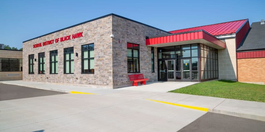 Black Hawk School District Exterior front office addition designed by HSR