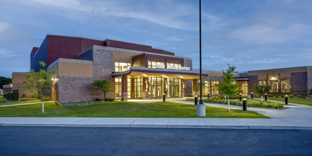 HSR addition to Holmen High School beautiful evening shot