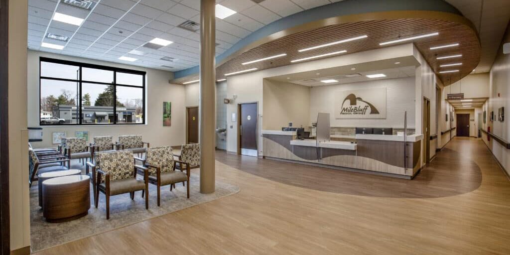 Interior lobby area of Mile Bluff Gateway Center designed by HSR